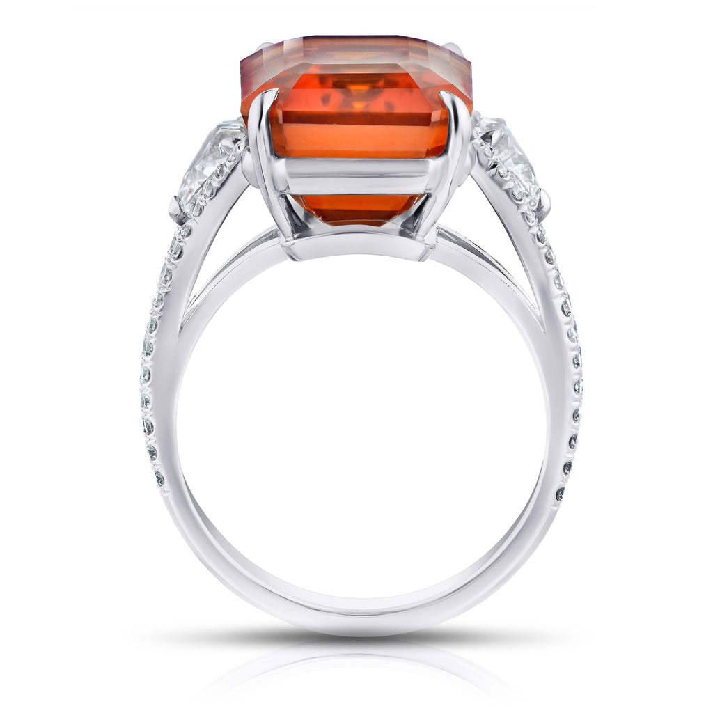 Miss Diamond Ring orange emerald cut with pave diamonds