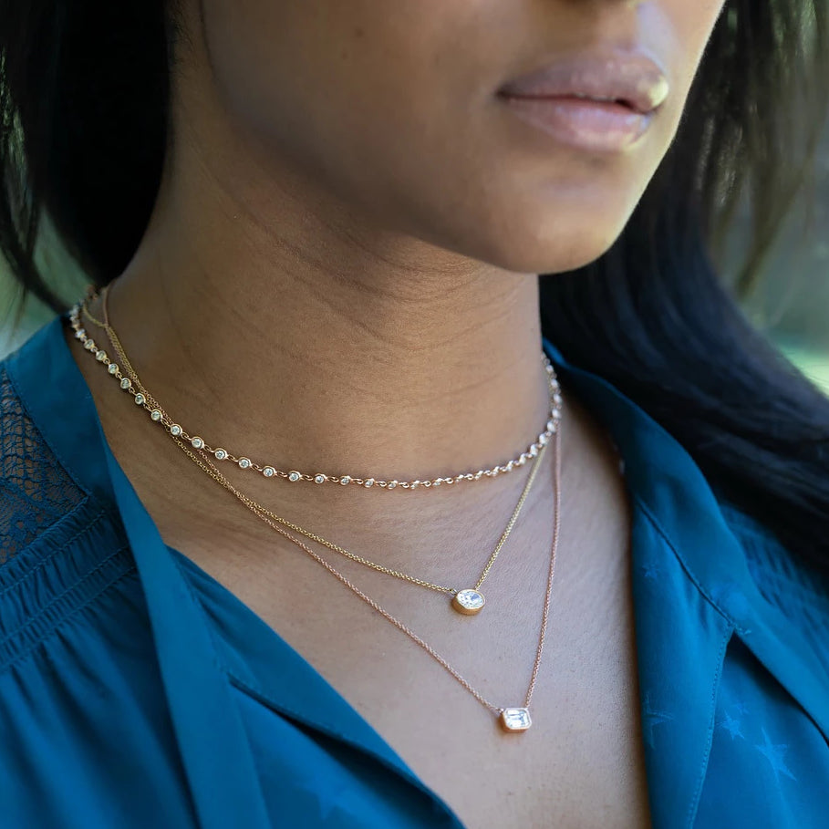 Miss Diamond Ring Emerald pendant necklace layering