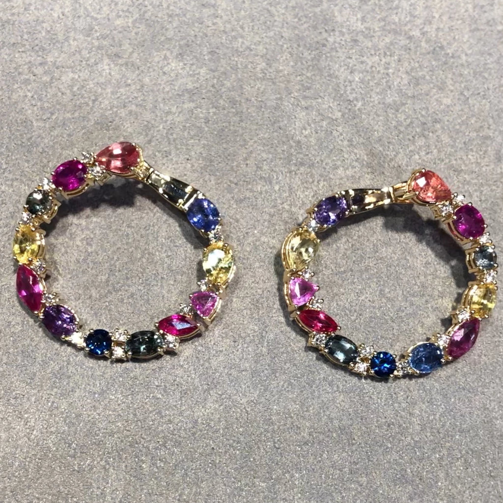Rainbow Brite Multi Color Sapphire Diamond Circle Hoops