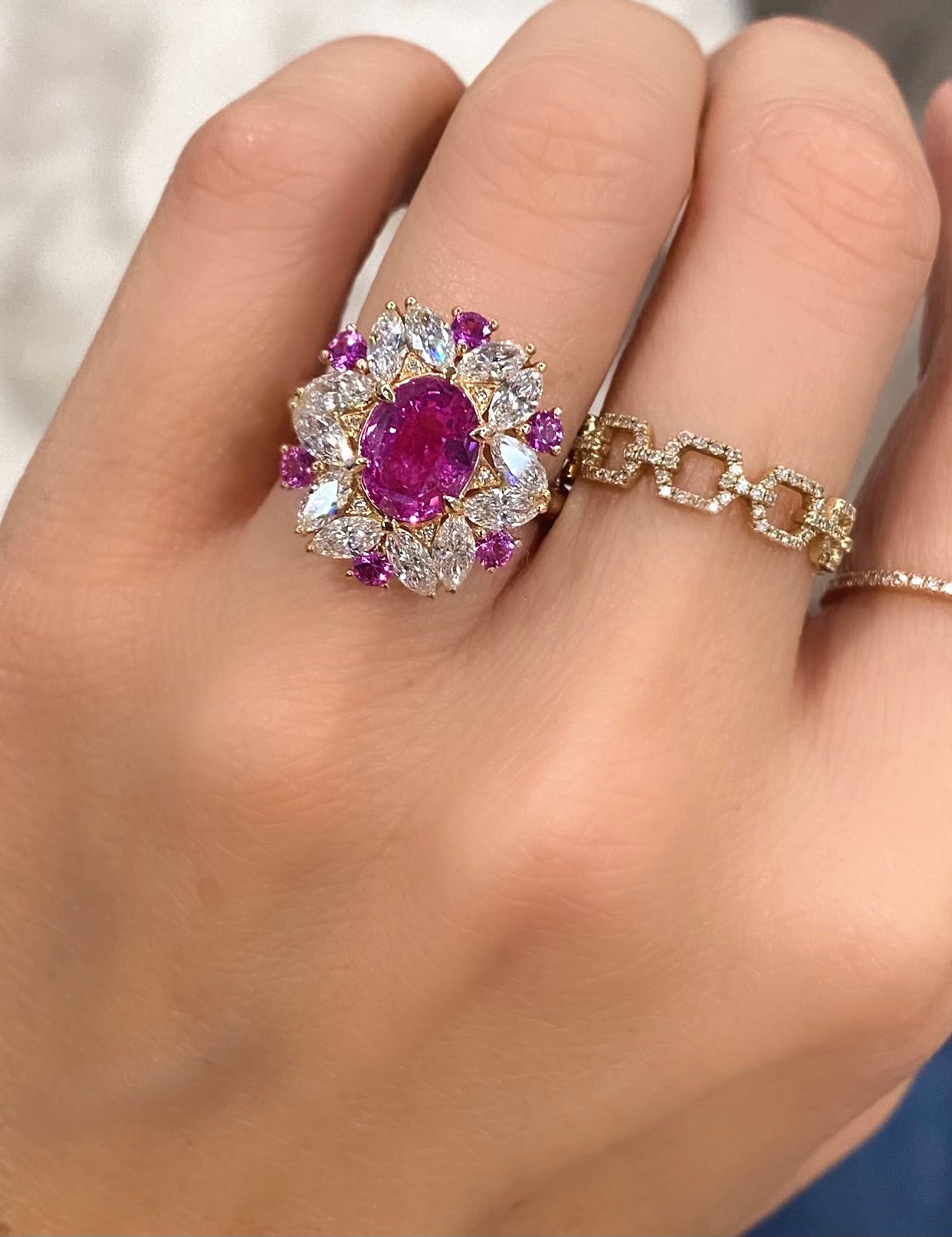 Floral Lace Pink Sapphire Diamond Ring