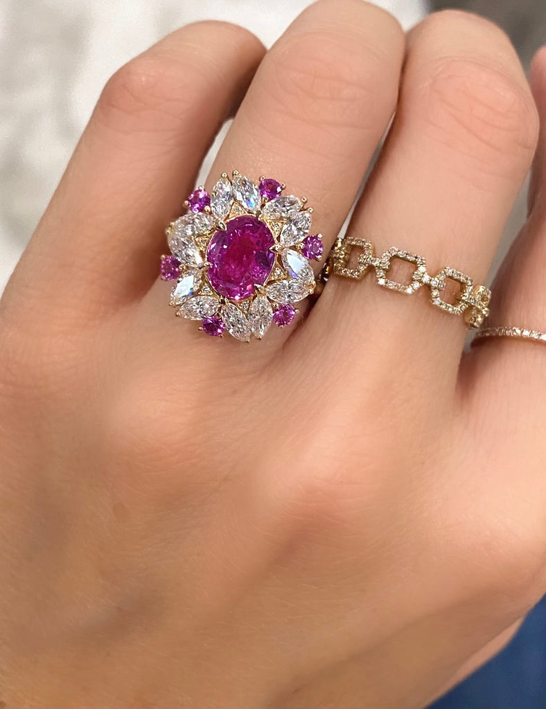 Floral Lace Pink Sapphire Diamond Ring