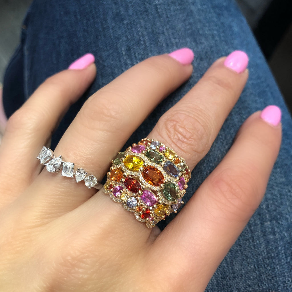 Miss Diamond Ring multi color rainbow gemstone ring jewelry