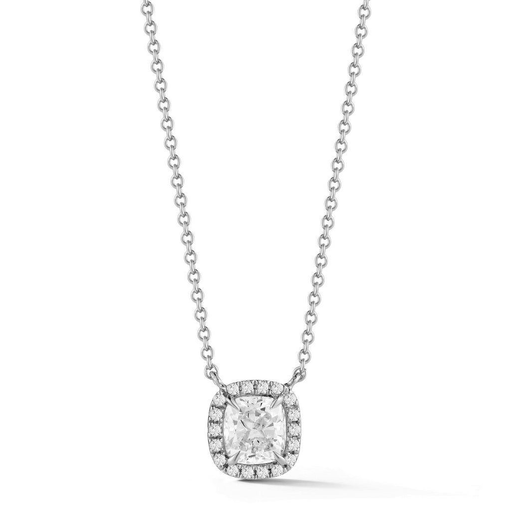 Miss Diamond Ring white gold pave cushion pendant necklace