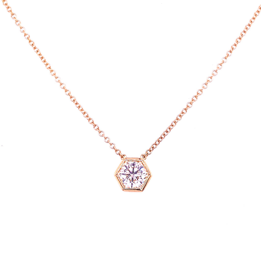 Miss Diamond Ring pink rose gold hexagon pendant necklace