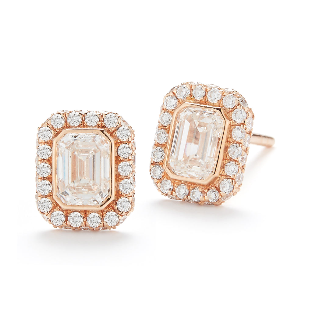 Miss Diamond Ring pink rose gold emerald stud earrings