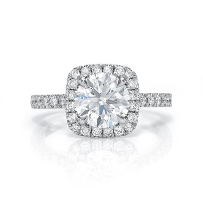 Round Brilliant Cut Diamond Engagement Ring Cushion Halo Pave Diamond Band