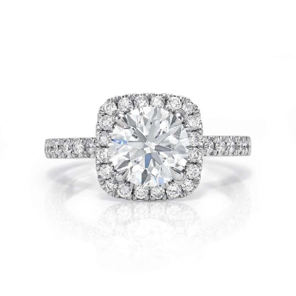 1.5 Ct. Round Brilliant Cut Diamond Engagement Ring Cushion Halo Pave Diamond Band