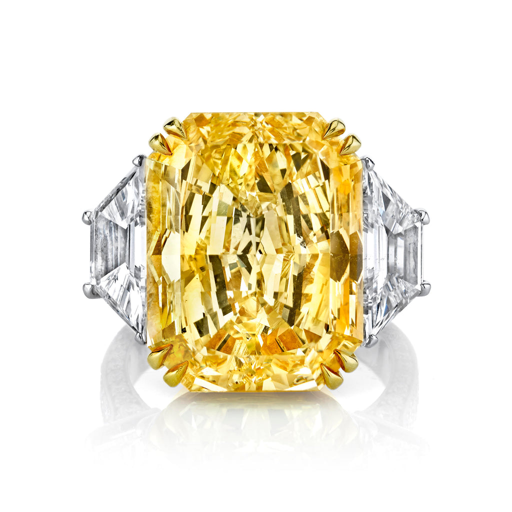 Custom Three Stone Fancy Yellow Diamond Ring