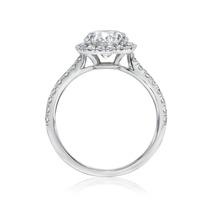 Round Brilliant Cut Diamond Engagement Ring Cushion Halo Pave Diamond Band