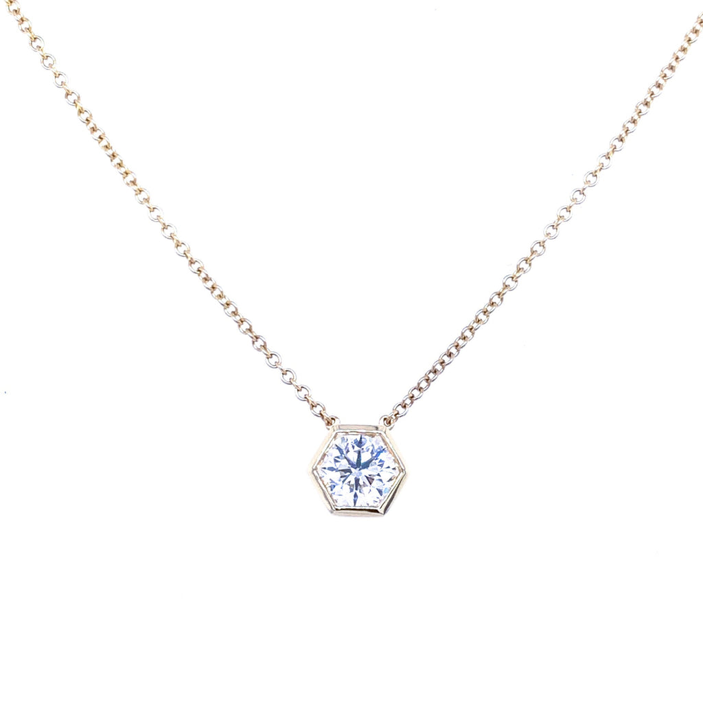 Miss Diamond Ring hexagon pendant necklace pendant in white gold