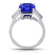 6 Ct. Three Stone Square Emerald Blue Sapphire and Diamond Ring
