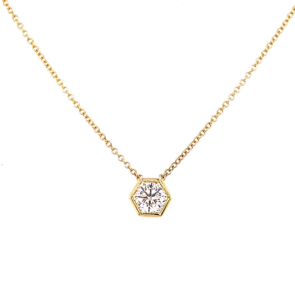 Miss Diamond Ring hexagon yellow gold pendant necklace