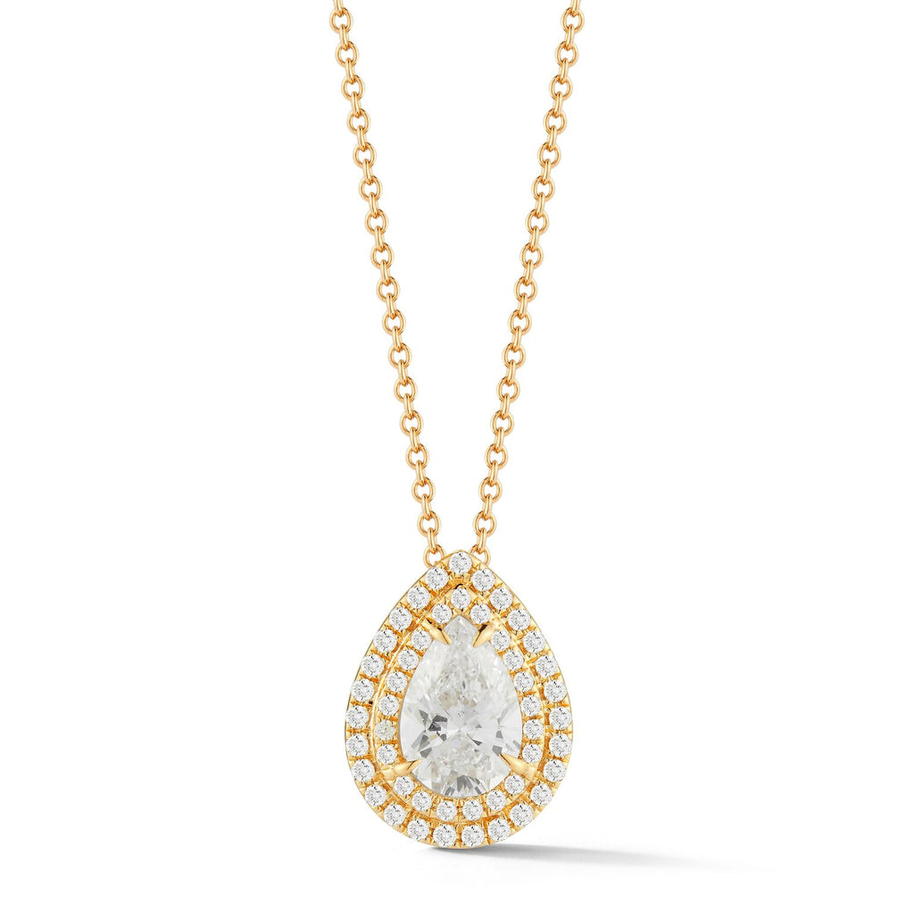 Miss Diamond Ring pear pave necklace pendant in yellow gold