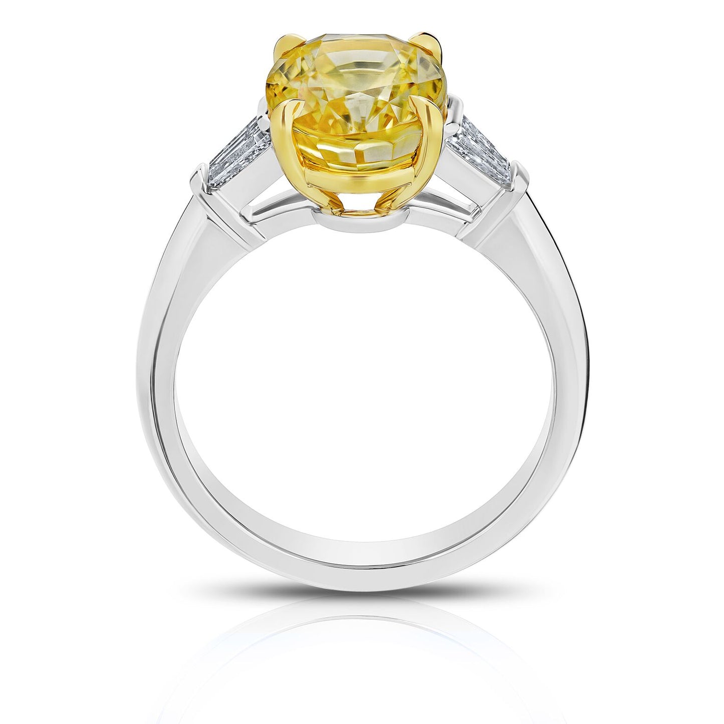 4 Ct. Three Stone Oval Yellow Sapphire Ring with Baguette Diamonds
