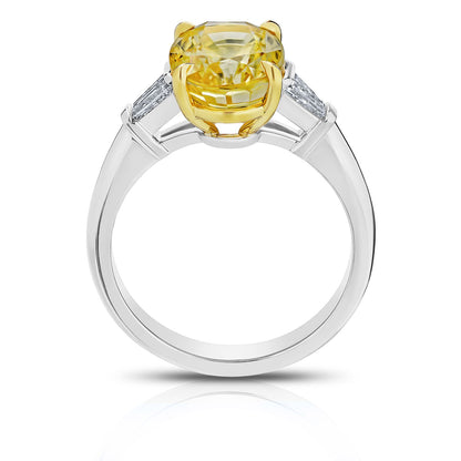 4 Ct. Three Stone Oval Yellow Sapphire Ring with Baguette Diamonds