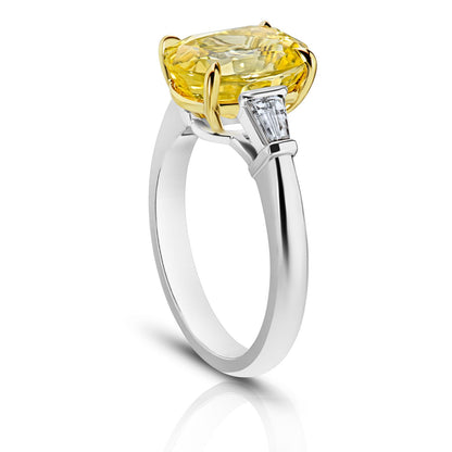 4 Ct. Three Stone Oval Yellow Sapphire Ring with Baguette Diamonds