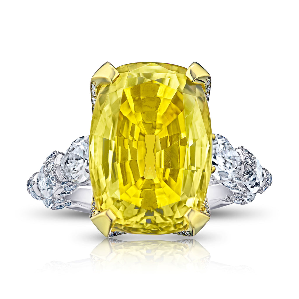20 Ct. Yellow Sapphire Ring with Pear, Marquise, Round Diamonds