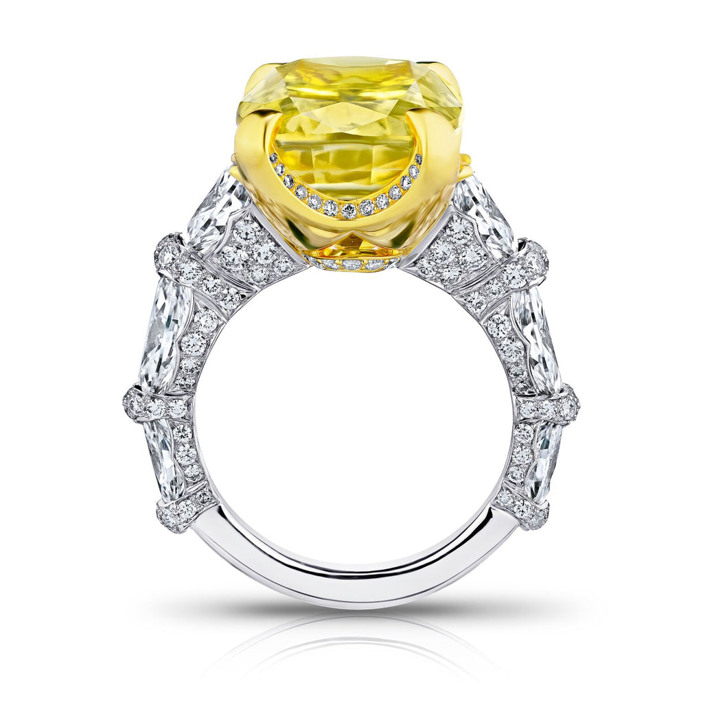 20 Ct. Yellow Sapphire Ring with Pear, Marquise, Round Diamonds